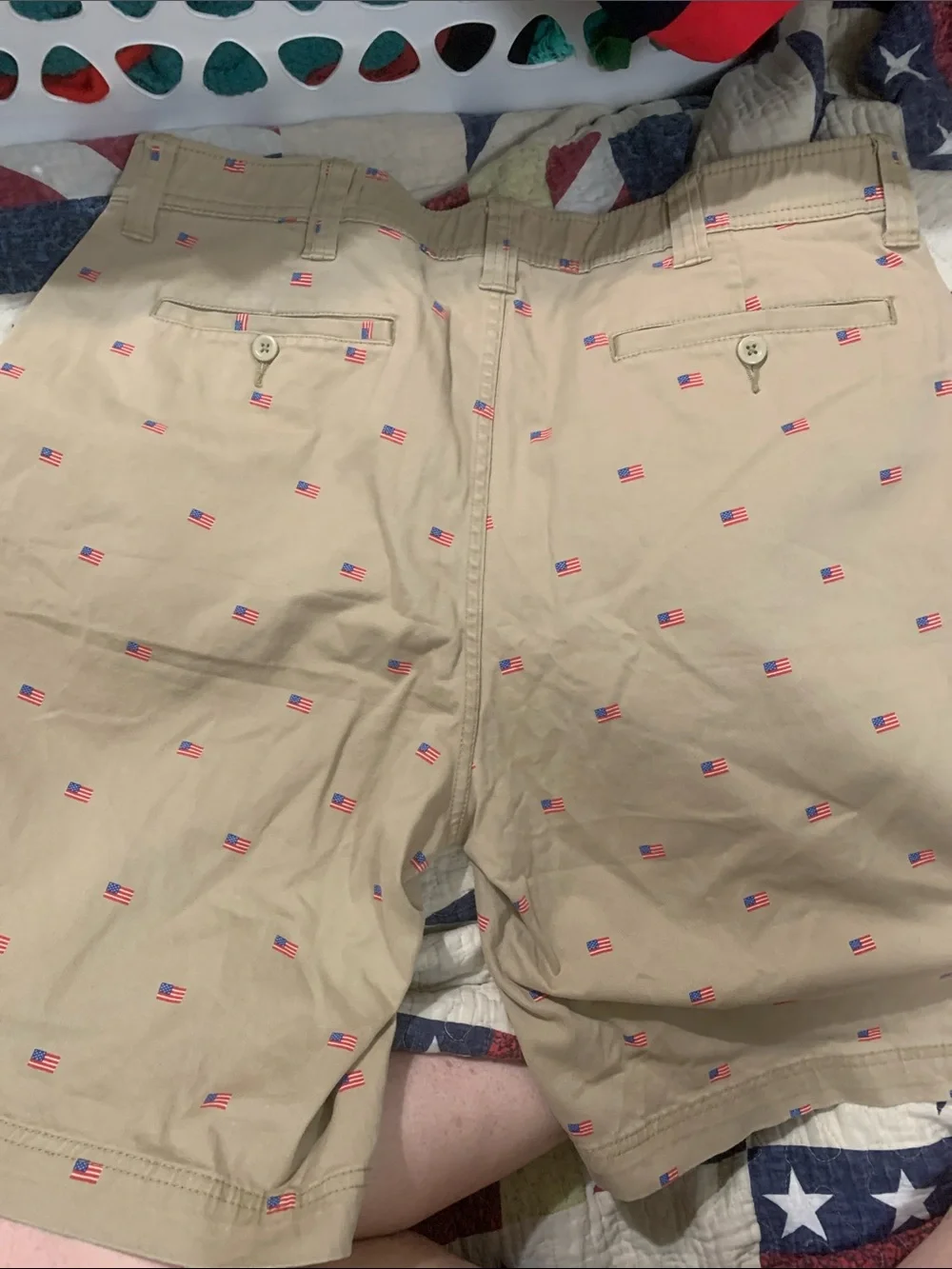 St. John's Bay Tan Shorts with All-Over Flag Embroidery